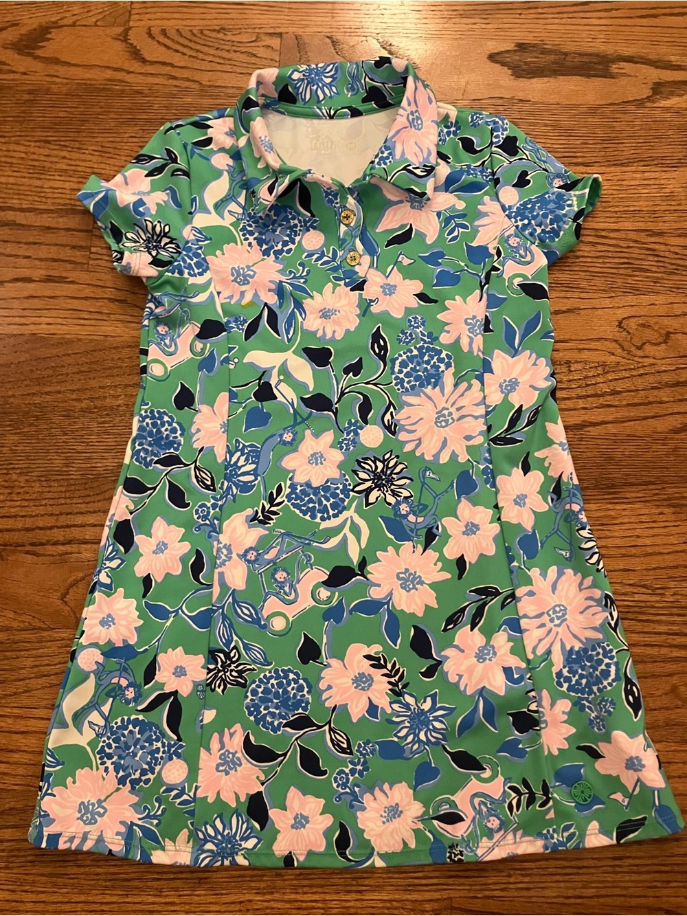 Lilly Pulitzer Green Polo Floral Dress with Pink and Blue Accents